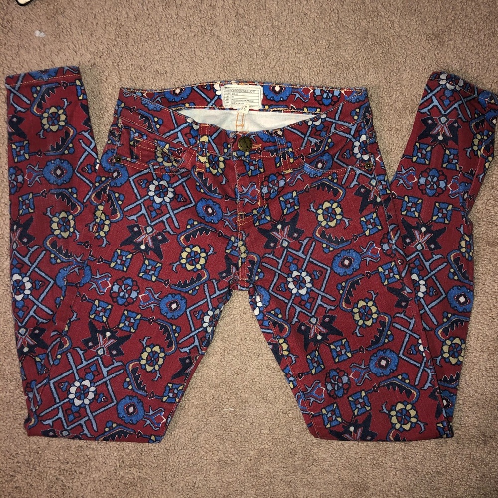 Designer dark red patterned jeans